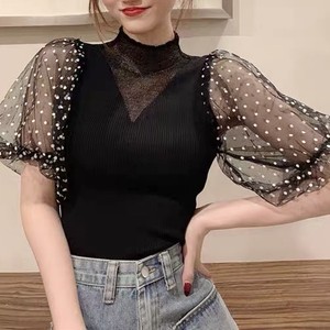 シースルードットバルーンスリーブトップス ２colour Dayacorde