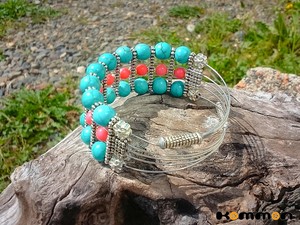 ターコイズ ピンクサンゴ スケルトンうでわ Kommon