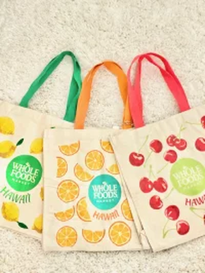 Whole Foods Market Puna Noni ホールフーズ プナノニ エコバッグ チェリー さくらんぼ レモン オレンジ ハワイ 100 コットン ハワイアン雑貨 トートバッグ 布エコバッグ ハワイ直輸入 キッチン プレゼント 贈り物 お土産 ロゴ Puahawaii