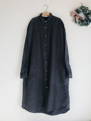 再入荷 Hjarta 駿河和染 ネップミックスダンガリー シャツワンピース ロング丈 Hjarta イエッタ