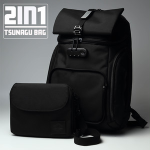 ツナグバッグ2in1 鍵付き リュック ブラック 防犯 防水 Pcリュック 裏地オレンジ Simclear Store