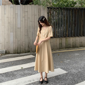 レトロ 半袖 ワンピース ロング丈ワンピース レディース Vネック 5104 Macaron