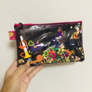 おもちゃいっぱいスケルトンポーチ(クロ×黄色いラッパ)