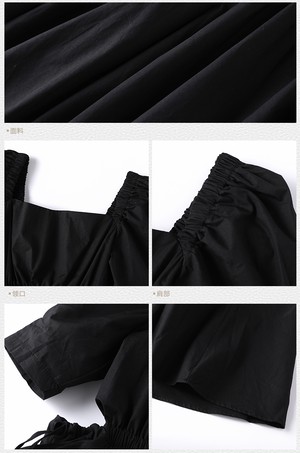 送料無料 ワンピース レディース ミモレ丈 黒 無地 パススリーブ 大人可愛い おしゃれ ワンピ ドレス 半袖 ウエスト チラ見せ 個性的 きれいめ サイドスリット ボートネック Aライン 夏ワンピース 襟なし 華やか ブラック こなれ感 インスタ映え アイテム 韓国