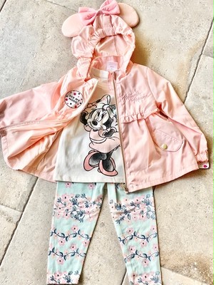 Disney Junior ディズニー ミニーマウス フード付き ジャケット Tシャツ レギンス 3点セット 2歳 長袖 半袖 ピンク 撥水 レインジャケット 花柄 ズボン キッズ ガール 女の子 子供服 幼児 ミニー ミニーちゃん インポート ギフト プレゼント 誕生日 出産祝い Puahawaii