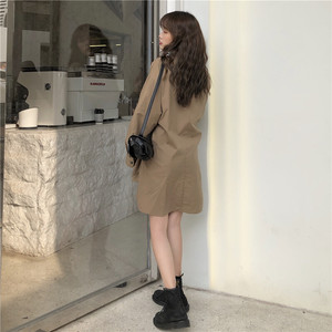 韓国レディースファッション 6790 シャツワンピース ミニワンピース ブラウンコーデ 長袖 大人女子コーデ リボンワンピース 流行オルチャンファッション 人気のプチプラ韓国レディースファッション新作通販 Aliceholly