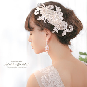 受注生産品 スワロフスキー使用 クチュールレースとクリスタルボンネのヘッドドレス ブラン グレース Stella Bridal オシャレ花嫁さま御用達ウェディングアクセサリーショップ ステラブライダル