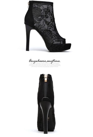 ハイヒール おしゃれ 大人可愛い レース 花柄 オープントゥ 2color Luluca