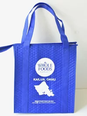 Whole Foods Market ホールフーズ エコバッグ Kailua Oahu カイルア オアフ おしゃれ ハワイ バッグ ハワイアン雑貨 海外品 キッチン用品 エコ エコバッグ プレゼント 贈り物 カバン 保冷 中板付き 丈夫 青 ブルー アウトドア お買い物 Puahawaii