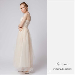 ウエスト切替チュール アンクル丈ロングドレス ラベンダーorアイボリー 結婚式二次会ウェディングドレス Dr0030 By6sense ウェディングアクセサリー専門店 ブライダルアクセサリー