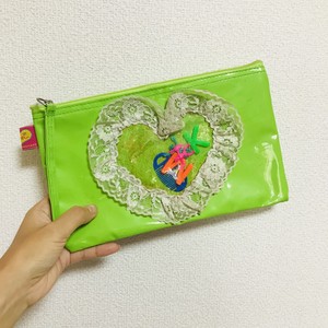 ハートのヒラヒラおもちゃポーチ(グリーン)