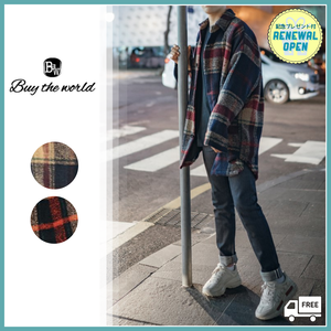 韓国メンズファッション Bw338 チェック柄 メンズ ジャケット オーバーサイズ アウター コート 送料無料 韓国メンズ服 流行プチプラ韓国 メンズファッション新作通販 Buy The World