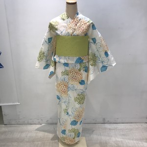 新品 浴衣 単品 フリーサイズ ターコイズ 紫陽花 綿麻 Tokyo135