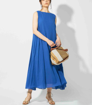 Whim Gazette ウィム ガゼット Web限定 コットンシフォン サックフレアワンピース ブルー F Lifne リフネ