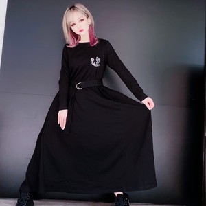 ベルト付きロングワンピース Black Nier