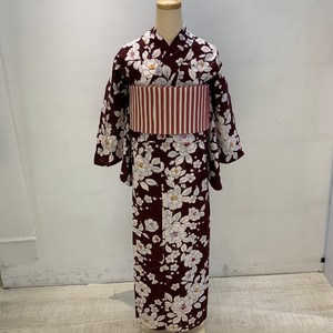 新品 浴衣 単品 フリーサイズ ボルドー 牡丹 梅 変わり織り Tokyo135
