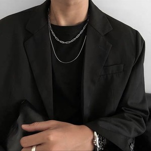 Kpop メンズ シルバー2連チェーンネックレス K76 Kormash