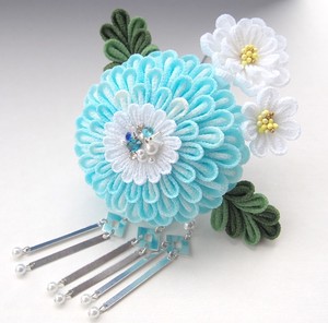水色ぼかし染めの丸菊コームかんざし