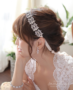 スワロ使用 ブライダルリボンカチューム ハート フイユ ウェディングヘアアクセサリー Stella Bridal オシャレ花嫁さま御用達ウェディングアクセサリーショップ ステラブライダル