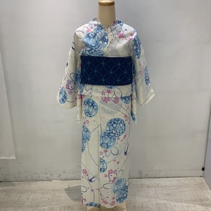 新品 浴衣 単品 フリーサイズ 水色 生成り 鞠 変わり織り Tokyo135