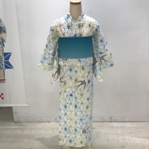新品 浴衣 単品 フリーサイズ ターコイズ 麻の葉 ツバメ 綿麻 Tokyo135