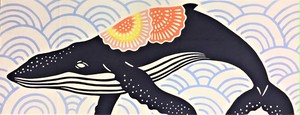 紅型柄手ぬぐい(波とザトウクジラ) 紅型柄手ぬぐい(波とザトウクジラ)