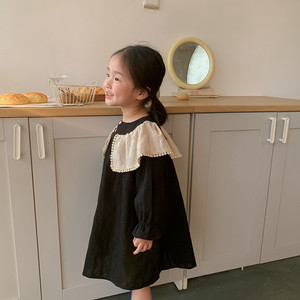 2 2 4 新商品10 Off 先行予約 ビック襟付きワンピース ブラック 韓国子供服 春 Ss 子供服のmurababy