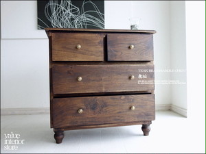 総無垢 チークチェストr80w タンス 収納 箪笥 カントリー調 新品 ナチュラル 手作り 整理タンス チーク材 天然木 無垢材家具 真鍮金物 Valuestore