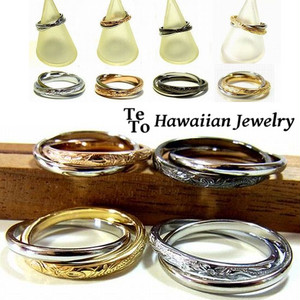 【HawaiianJewelry / ハワイアンジュエリー】 2連リング ステンレス シルバー ブラック ピンクゴールド イエローゴールド 指輪