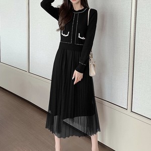 ステッチデザインニットチュールワンピース Peonious