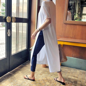 夏新作 ワンピース サイドスリットワンピース サイドスリット Tシャツ ワンピース サイドスリット ロング スリット ロングスリットワンピース カットソーワンピース Tシャツ ワンピース レディース コットンワンピース クルーネック 薄手 体型カバー ゆったり P62