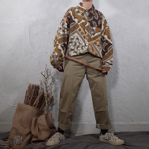 韓国メンズファッション レトロ 総柄 長袖 オシャレ ゆったり シャツトップス オーバーサイズ 送料無料 韓国メンズ服 流行プチプラ韓国 メンズファッション新作通販 Buy The World