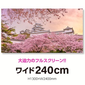 Nj 030l 超ワイド240cm H1300 W2400mm 自然 風景 日本の景色 姫路城と桜 兵庫 はがせるシール付き 貼るだけでスタジオ気分 テレワーク 撮影用壁紙ポスター 貼るスタ