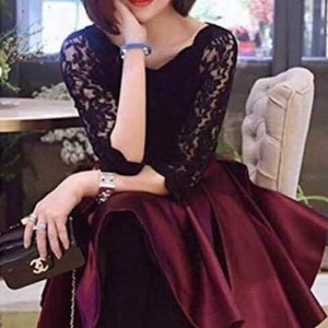 ワインレッド 大人かわいい パーティードレス レースワンピース N232 Import Shop Ao