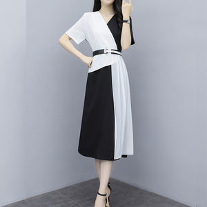 ロングワンピース ドレス 半袖 Aライン エレガント 韓国ins パーティーブラック ホワイト L 2l 3l 4l 5l Modocat