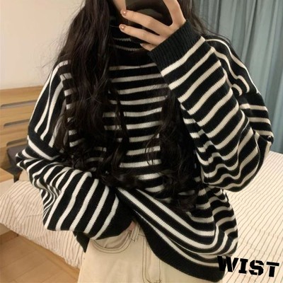 ボーダー柄が可愛いシンプルタートルネックニット Base Mag