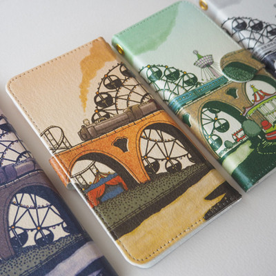 遊園地とシュシュポポ蒸気機関車の手帳型スマホケース Base Mag