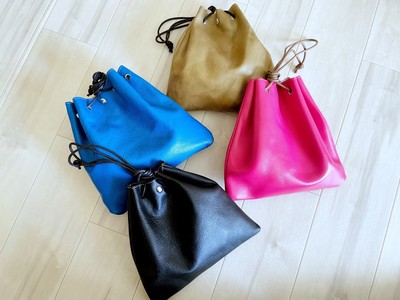 長財布も入るオール本革巾着バッグ Base Mag