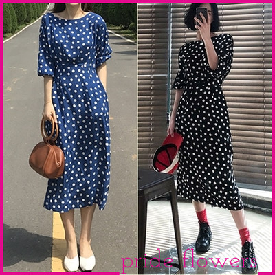 水玉もようが大人かわいい ドットパターンワンピース Base Mag