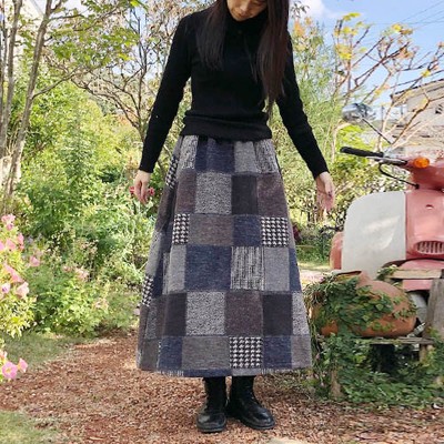 ナチュラルブランドとのコラボ商品 チェック柄の温かいロングスカート Base Mag