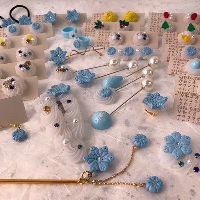 ジングルベル 和菓子デザインハンドメイドピアス イヤリング Base Mag