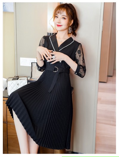 プラスサイズあり 花柄レース切り替えワンピース Base Mag