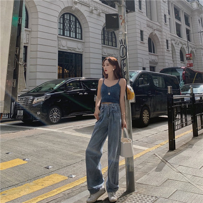 レディース ロング丈デニムパンツ ショート丈キャミソール セットアップ 万能 流行感max Base Mag