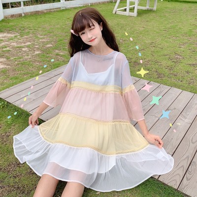 カジュアルファッション春夏ストライプ柄aラインショートワンピース Base Mag