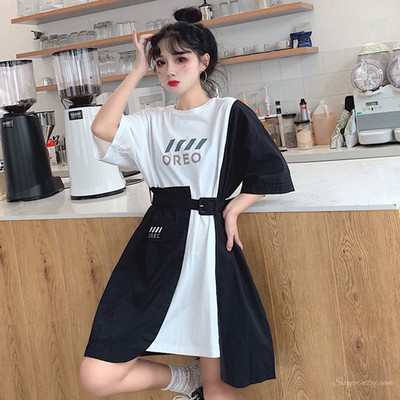 カジュアルシンプル夏アルファベットaラインカジュアルワンピース Base Mag