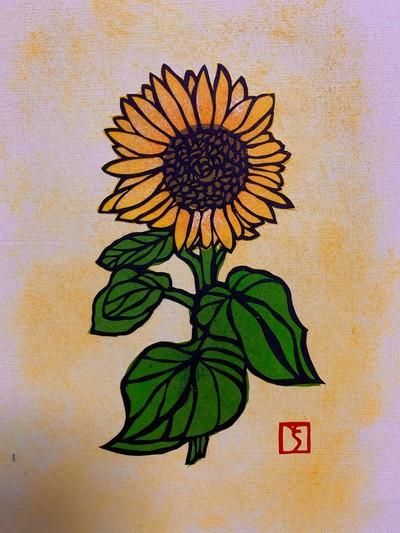 切り絵 小さいひまわり絵手紙風 パステルをちょこっと使ったひまわりです Base Mag