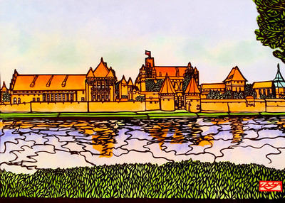 切り絵 水面に映る美しい世界遺産マルボルク城 ポーランドの風景をお部屋に飾ってみませんか Base Mag