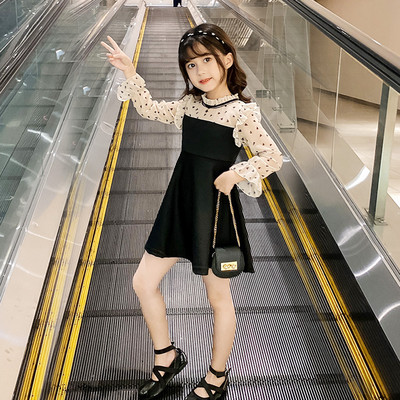 キッズワンピース 長袖 ドレス子供服 女の子 新作 おしゃれ ドッキング ハート柄 ワンピース Base Mag
