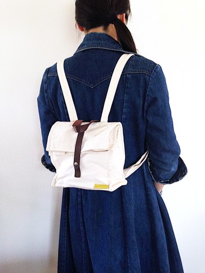 倉敷帆布 本革 四角いランチバッグリュック Base Mag