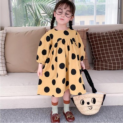 子供服 秋色 大きめドットがかわいいワンピース Base Mag
